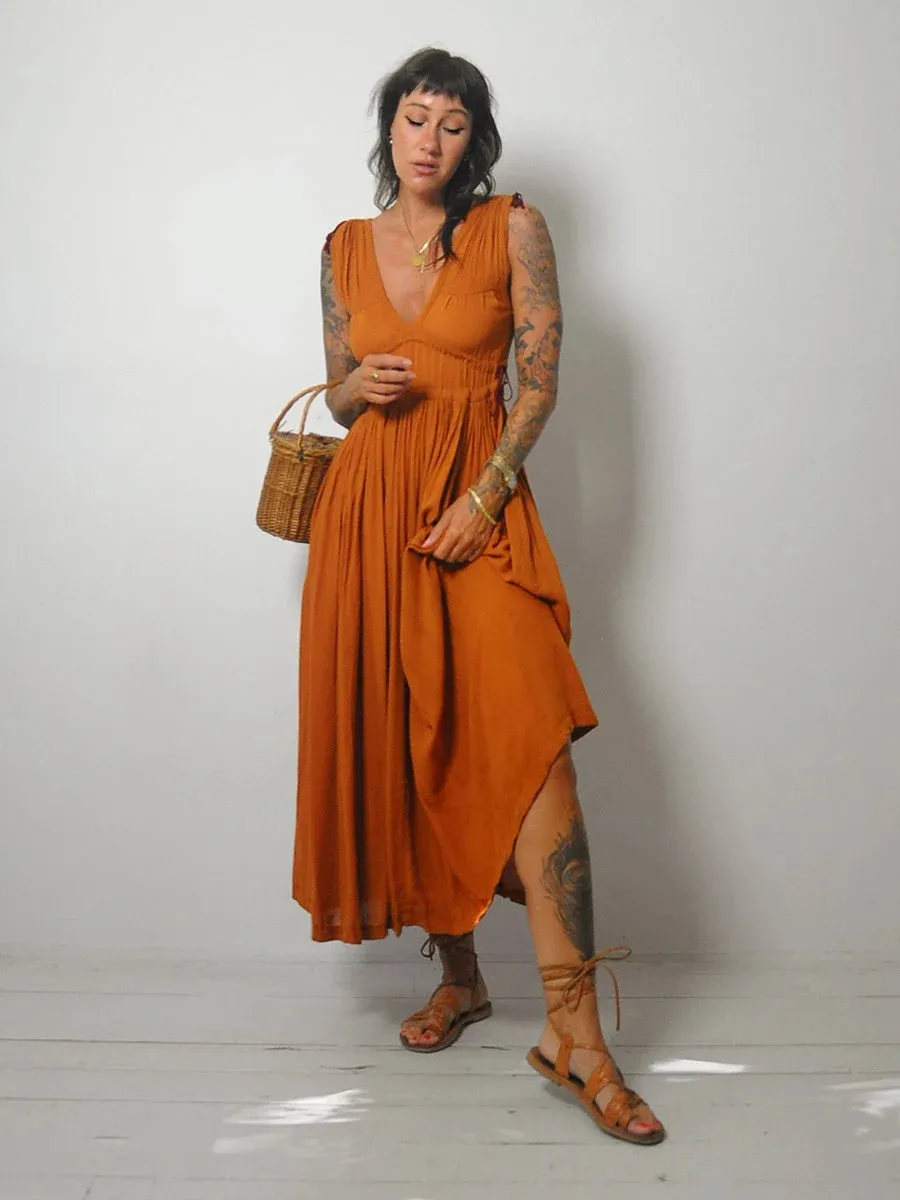1970's Terracotta Drawstring Sundress