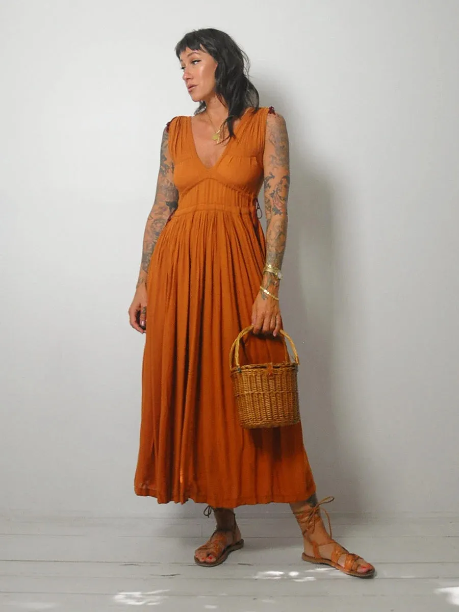 1970's Terracotta Drawstring Sundress