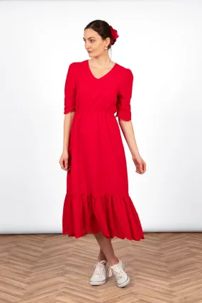 Aurelia Cotton Fit & Flare Midaxi Dress - Red, Broderie Anglaise