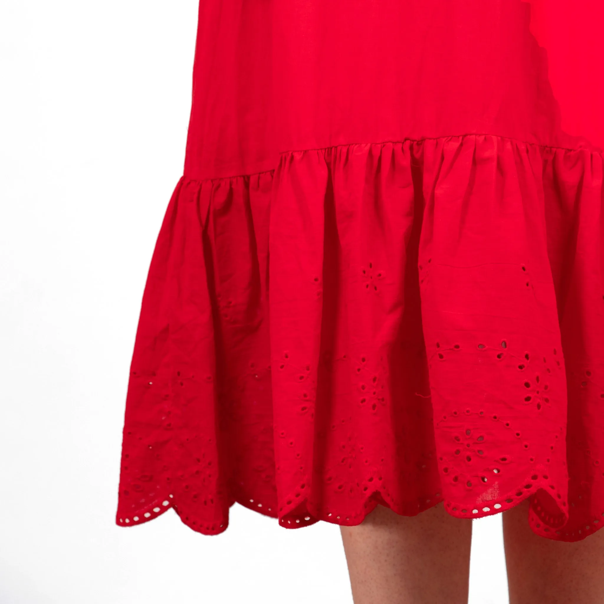 Aurelia Cotton Fit & Flare Midaxi Dress - Red, Broderie Anglaise