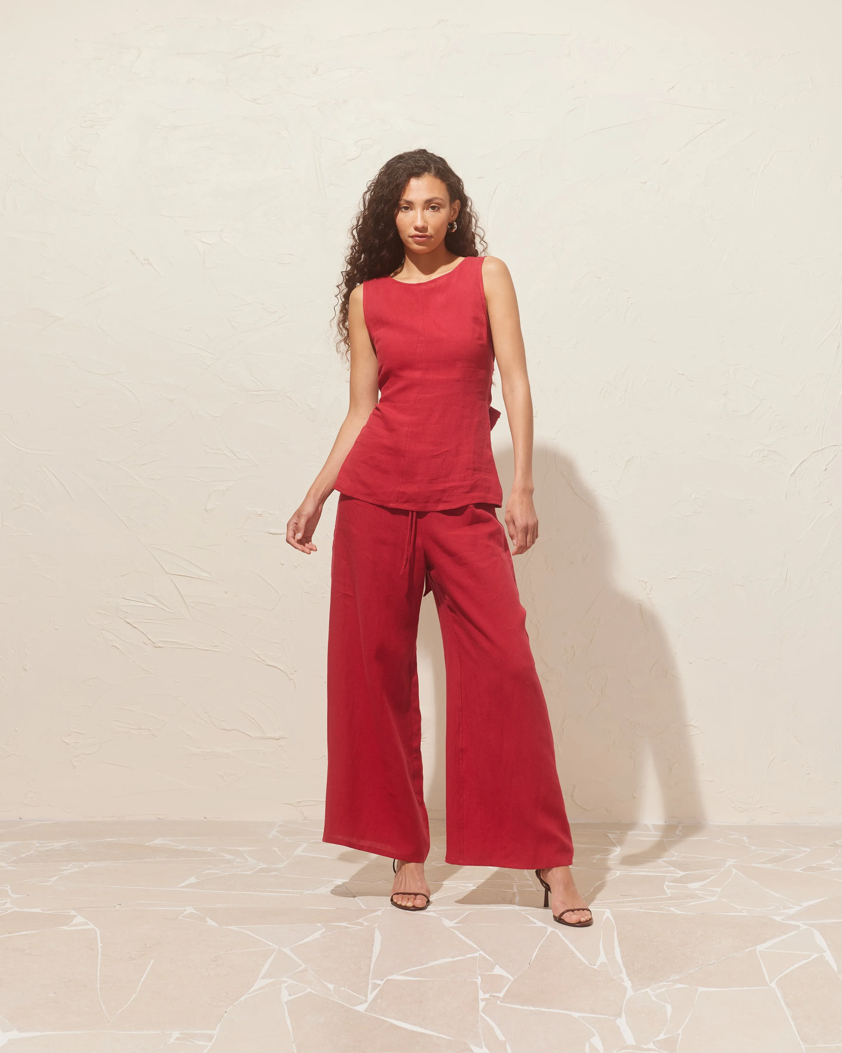 AVA LINEN BOW TOP SANGRIA