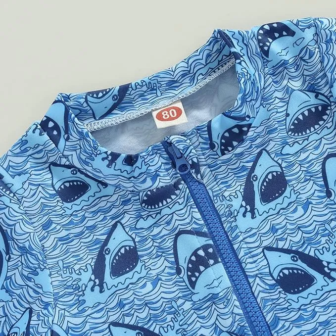 BemeUSWT Baby Boy Swimming Costume Baby Swimsuit 3 6 12 18 Months Infant Toddler Boys Swimwear Rash Guard Zipper One Piece Short