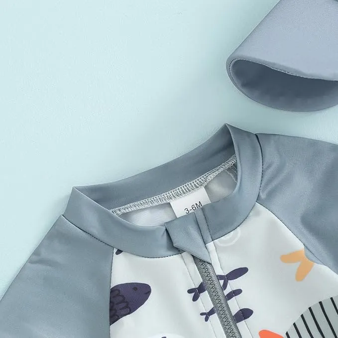 BemeUSWT Baby Boy Swimming Costume Baby Swimsuit 3 6 12 18 Months Infant Toddler Boys Swimwear Rash Guard Zipper One Piece Short