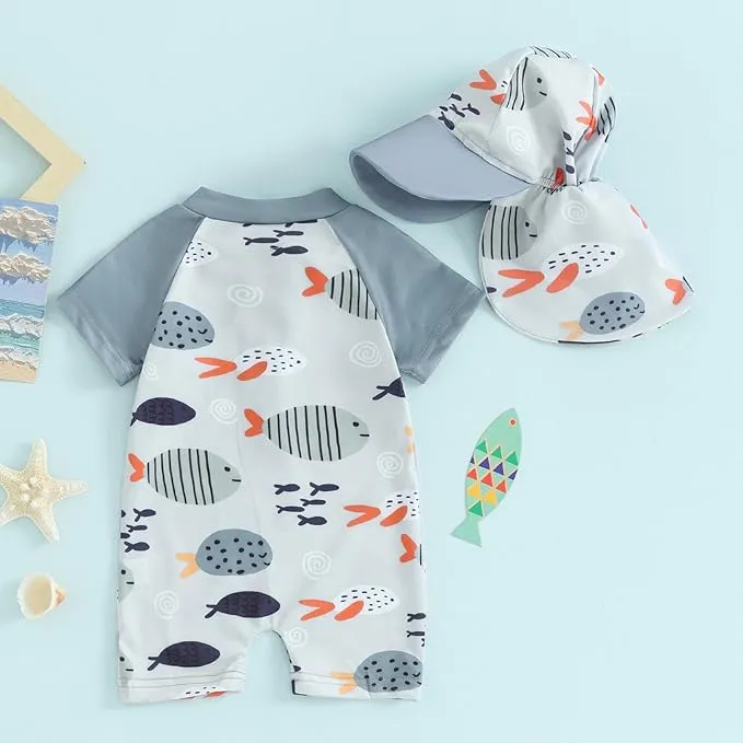 BemeUSWT Baby Boy Swimming Costume Baby Swimsuit 3 6 12 18 Months Infant Toddler Boys Swimwear Rash Guard Zipper One Piece Short