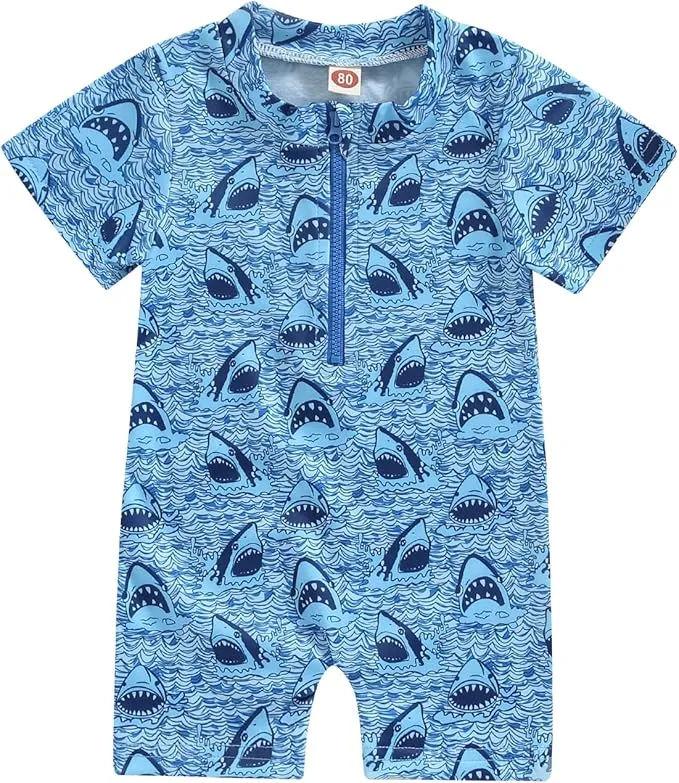 BemeUSWT Baby Boy Swimming Costume Baby Swimsuit 3 6 12 18 Months Infant Toddler Boys Swimwear Rash Guard Zipper One Piece Short