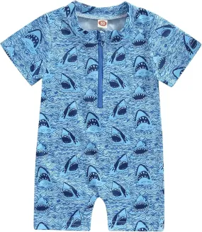 BemeUSWT Baby Boy Swimming Costume Baby Swimsuit 3 6 12 18 Months Infant Toddler Boys Swimwear Rash Guard Zipper One Piece Short