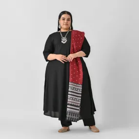 Black & Maroon Rayon Flared Kurta Palazzo Set With Dupatta (Plus)