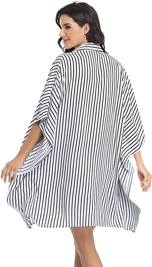 Black & White Pin Stripe Button Up Swimwear Cover Up