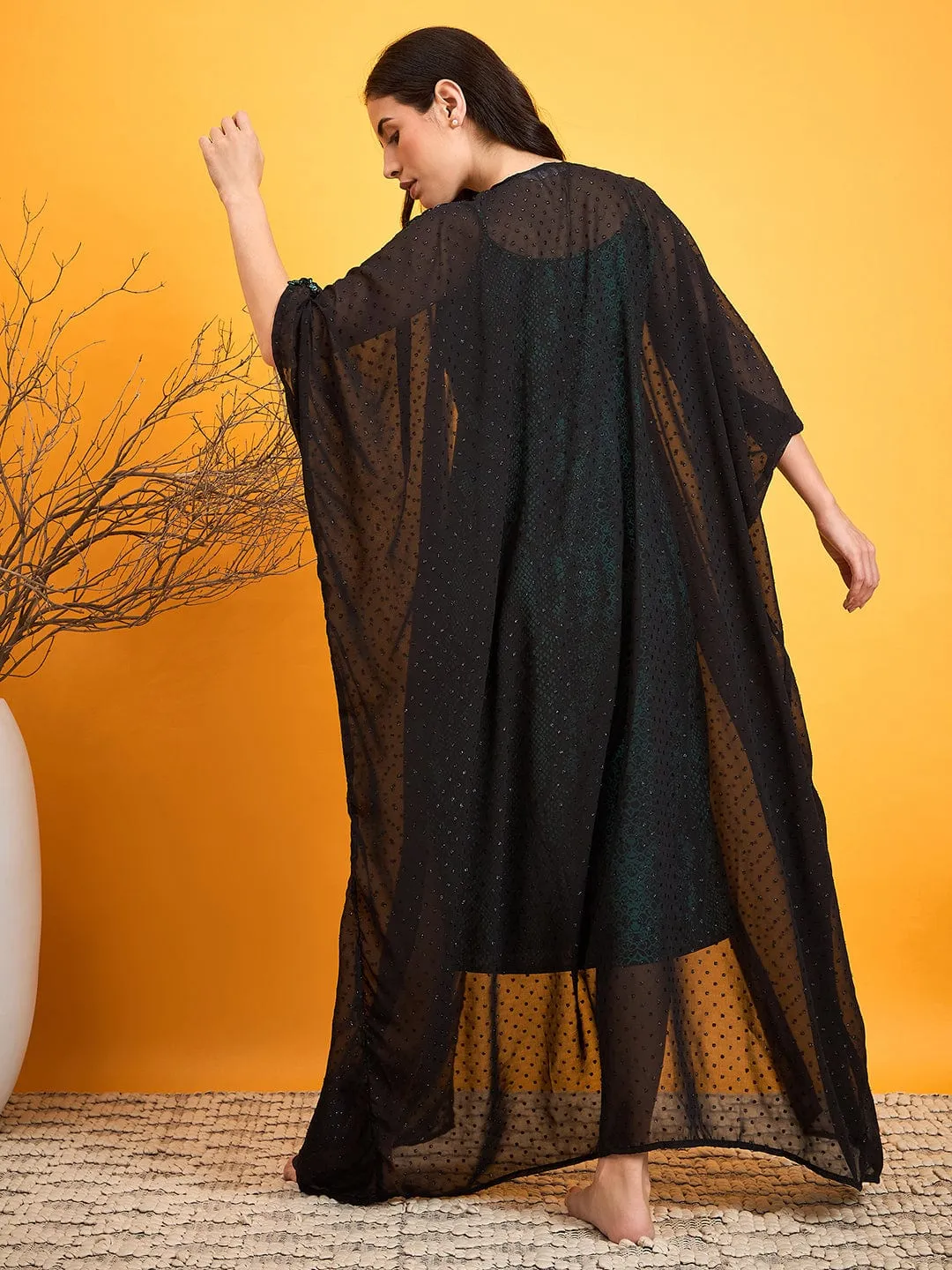 Black And Green Dobby  Kaftan Cover Up