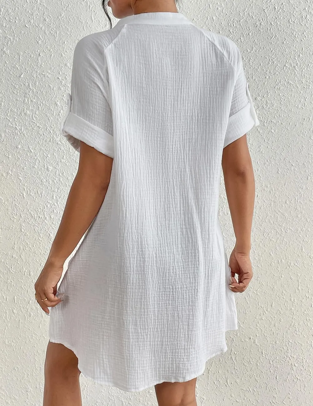 Black Lightweight Pocketed Short Sleeve Beach Dress
