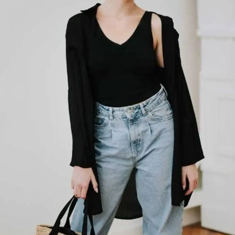 Black Oversized Summer Beach Shirt