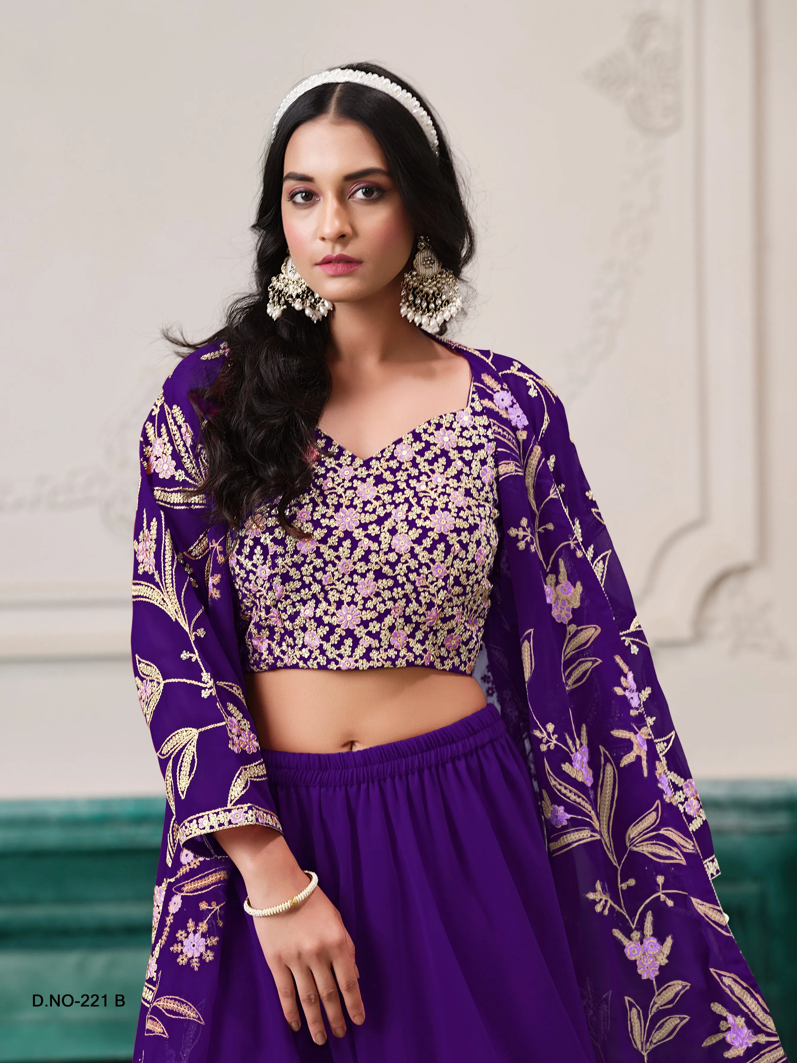 Blue Pure Faux Georgette Embroidered Palazzo Suit