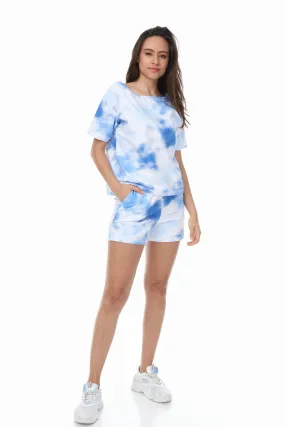 BLUE TIE DYE CASUAL T-SHIRT SHORTS MATCHING LOUNGEWEAR SET