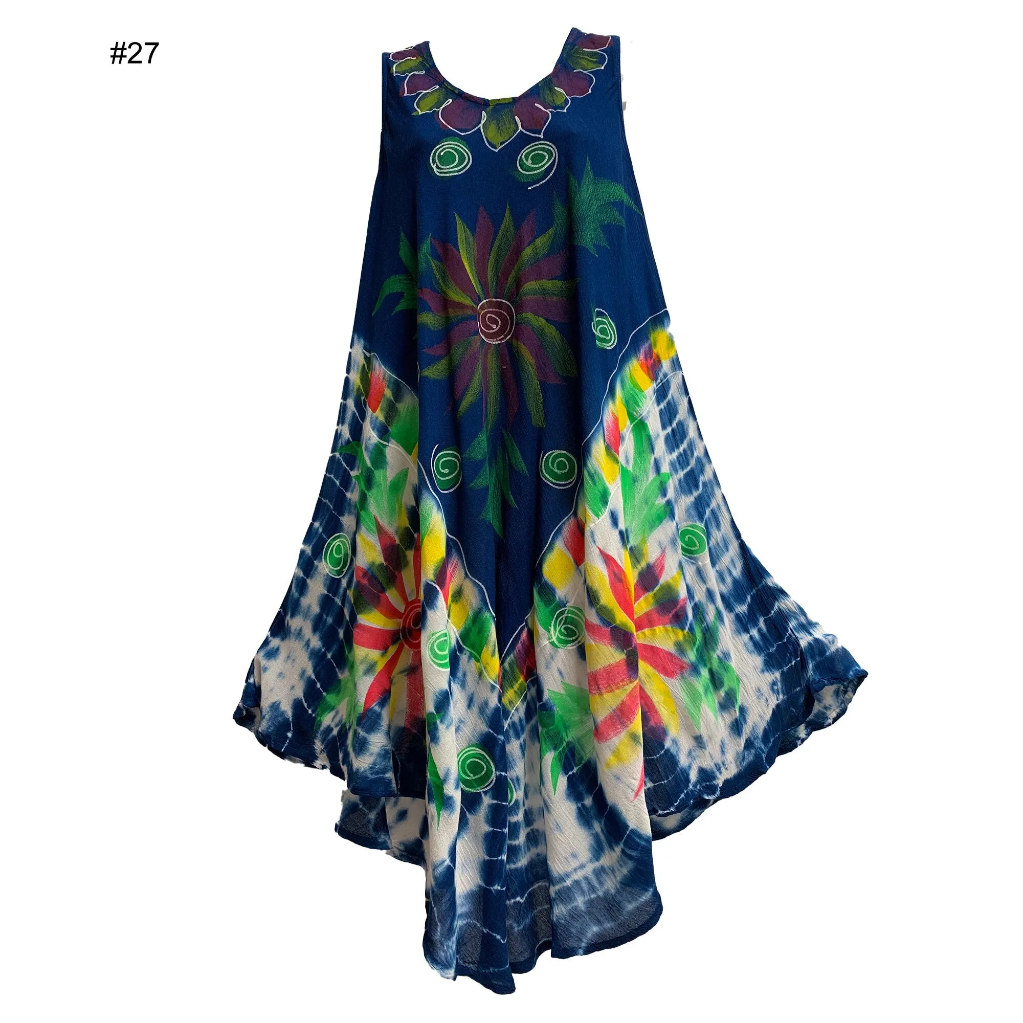 Bohemian Tie-Dye Floral Lightweight Soft Sleeveless Tank Caftan Long Sun Dress