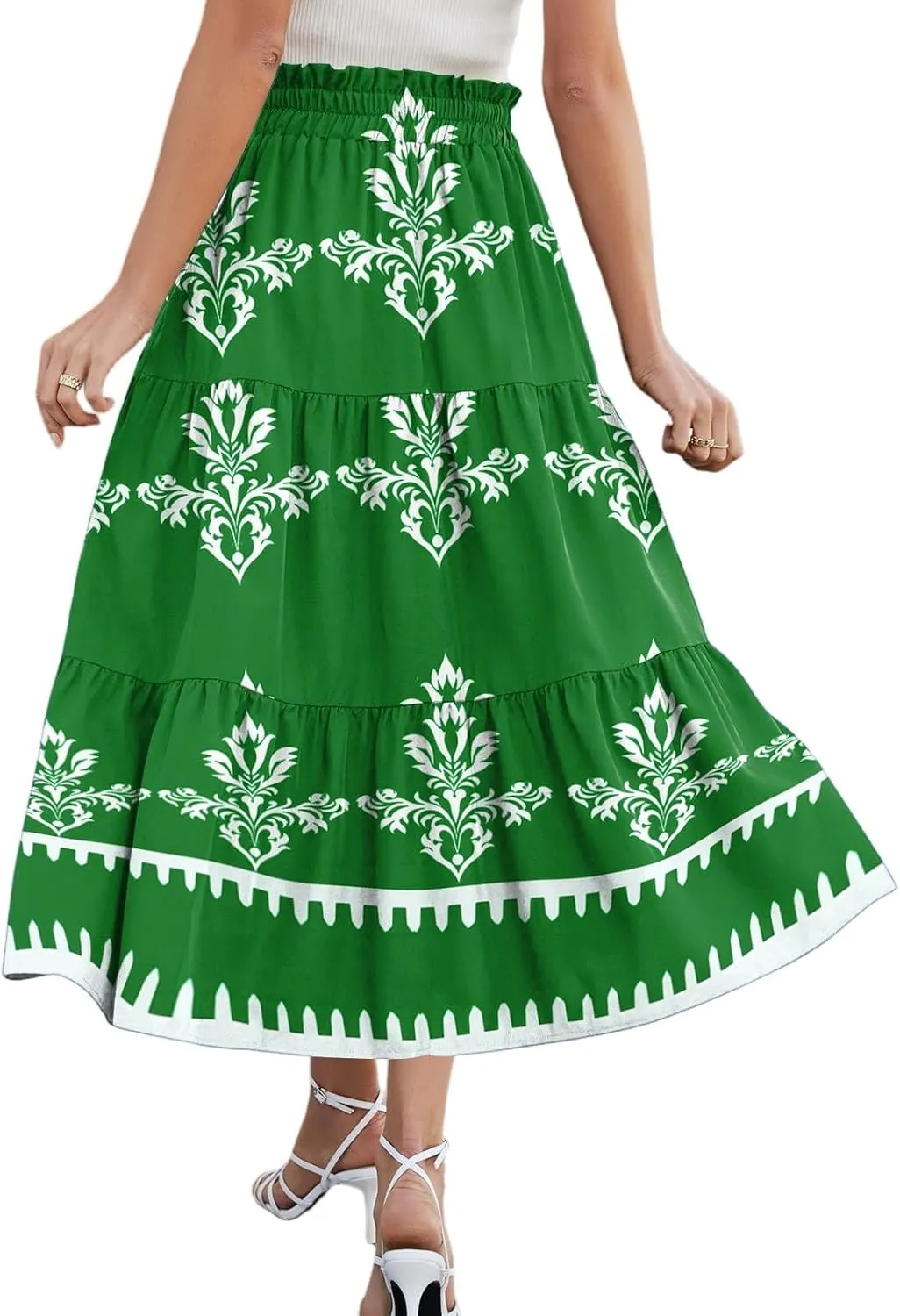 Boho Dresses for Women 2025 Loose Casual Trendy Floral Print Elastic Waist Lightweight Hawaiian Maxi Skirts, S-2XL
