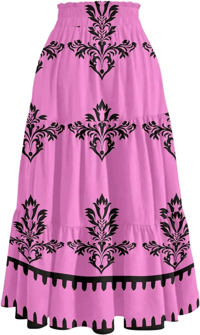Boho Dresses for Women 2025 Loose Casual Trendy Floral Print Elastic Waist Lightweight Hawaiian Maxi Skirts, S-2XL