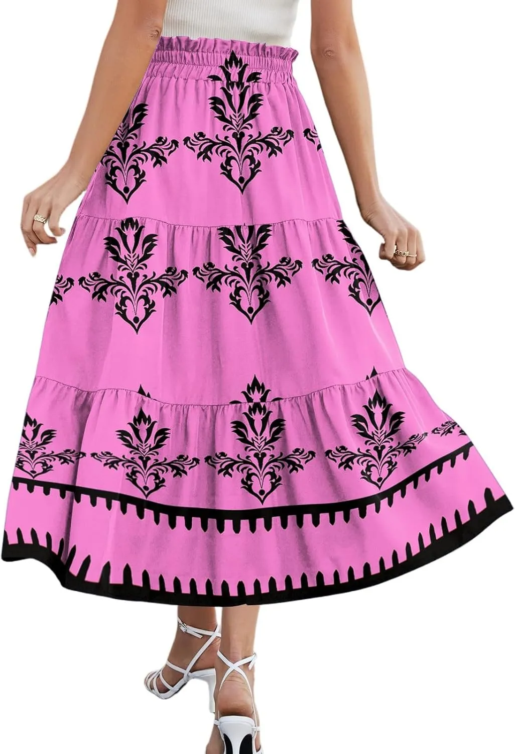 Boho Dresses for Women 2025 Loose Casual Trendy Floral Print Elastic Waist Lightweight Hawaiian Maxi Skirts, S-2XL