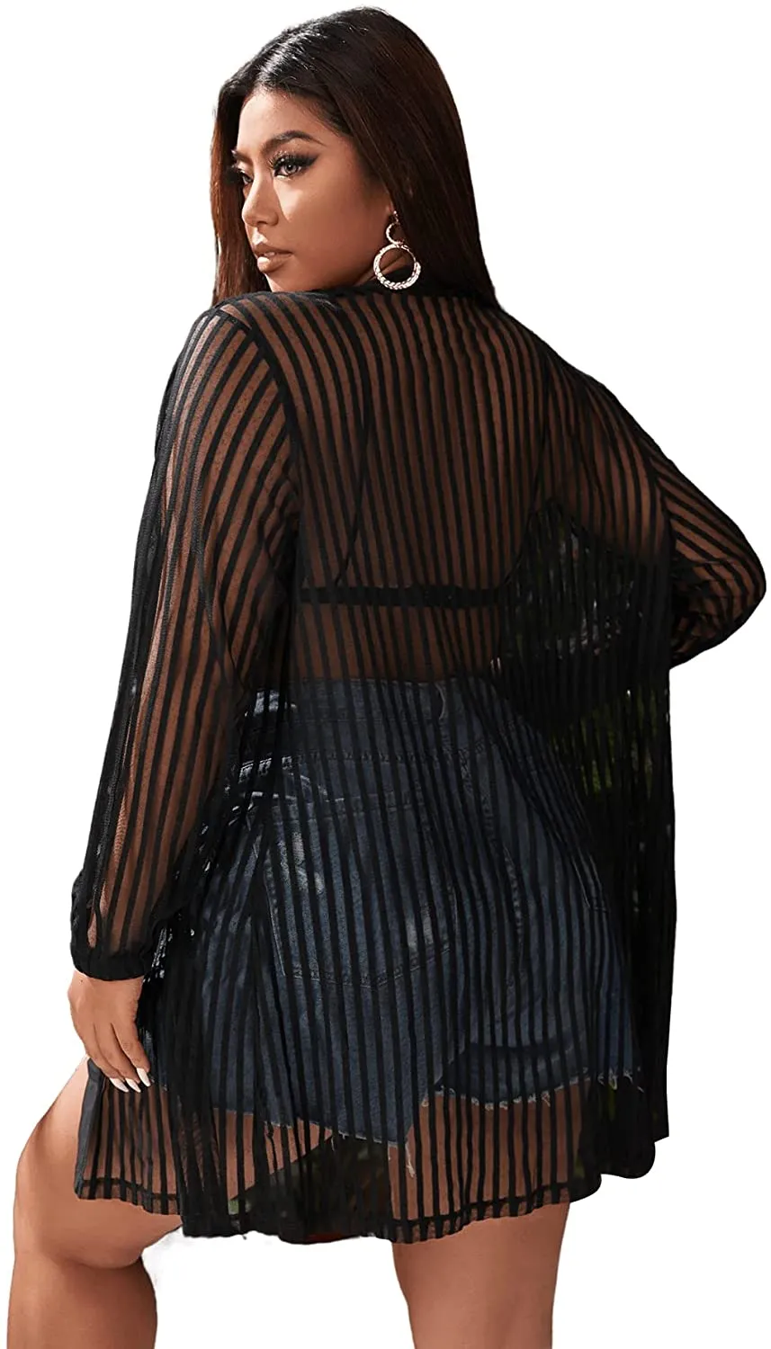 Button Down Black Sheer Mesh Swimsuit Cover Up