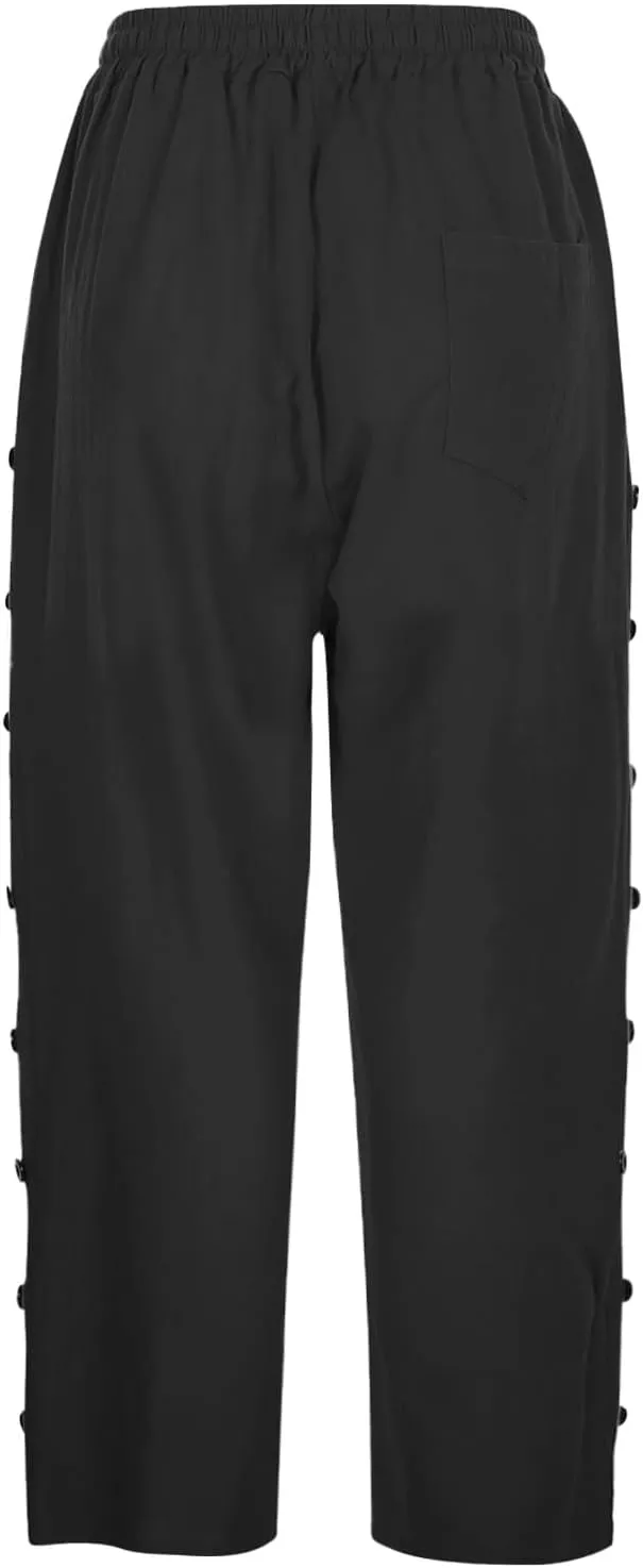 Capri Pants for Women 2025 Summer Casual Drawstring Elastic High Waist Linen Pants Wide Leg Plus Size Lounge Capris