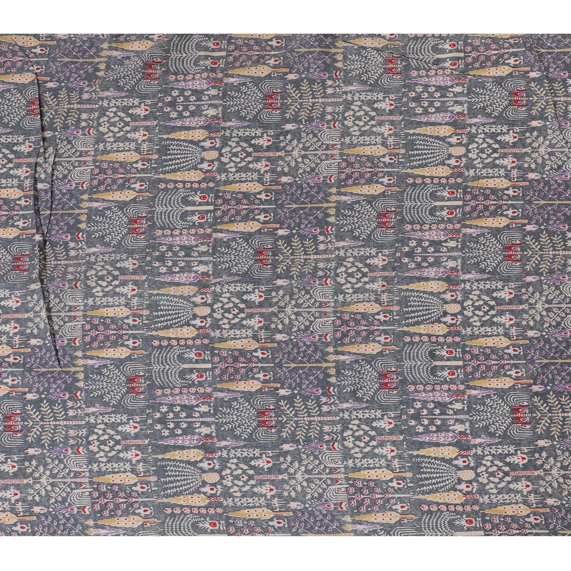 Charcoal Folklore Cotton Lawn Fabric - Eclectic Grey with Vibrant Ethnic Accents, 110cm Width-D18762