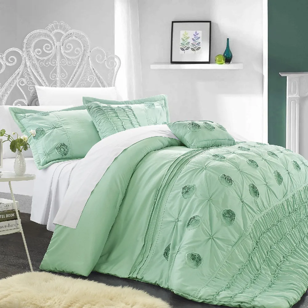 Chic Home 5 Piece Florentina Floral Pleated Comforter Set
