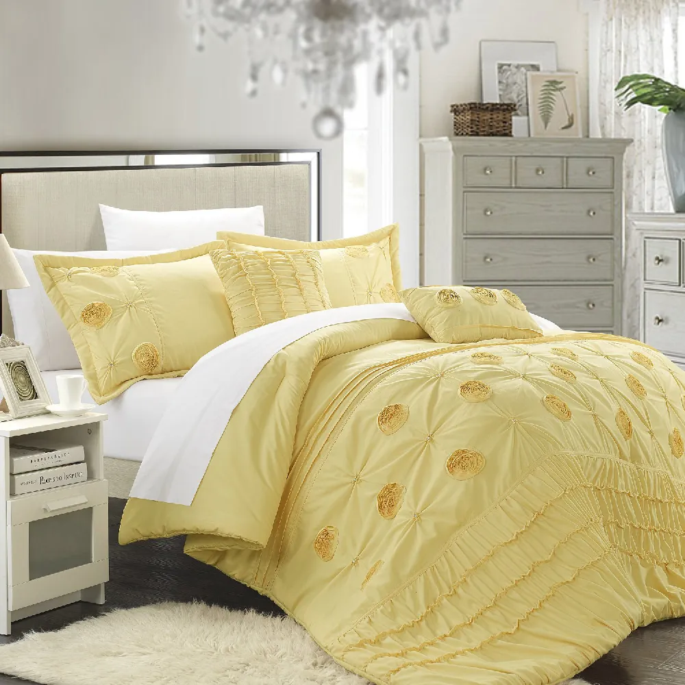 Chic Home 5 Piece Florentina Floral Pleated Comforter Set