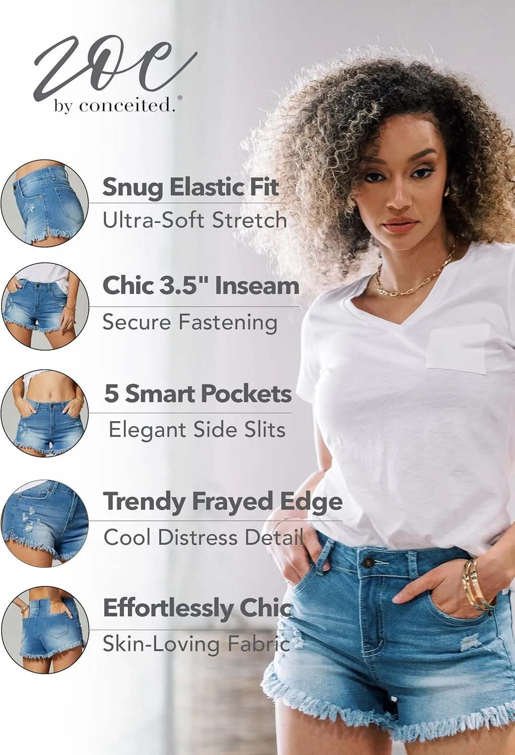 Conceited Denim Jean Shorts Womens High Stretchy - High Waisted