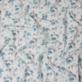 Cool Breeze Blue Floral Embroidered Cotton Lawn Fabric, 110cm Wide - Sold by the Meter from India-D18865