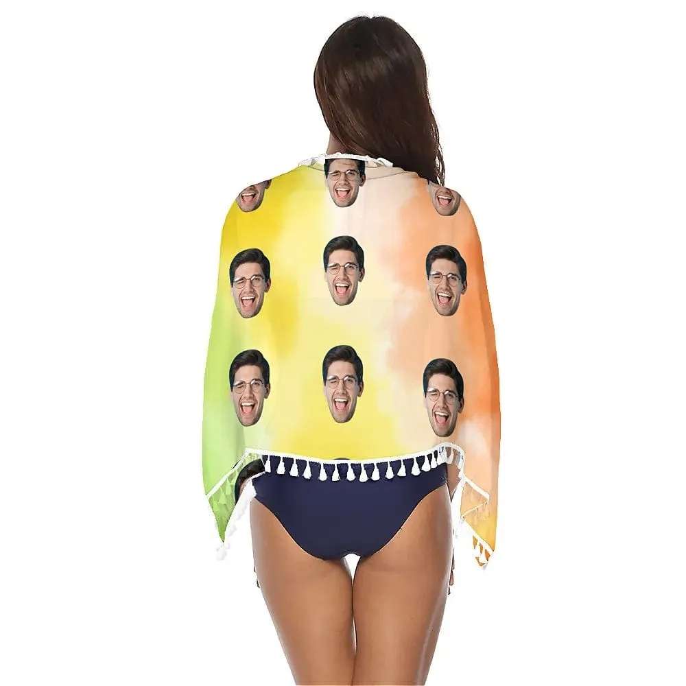 Custom Face Colorful Beach Wraps Chiffon Sarong Bikini Swimsuit Cover Ups Skirt Tassels