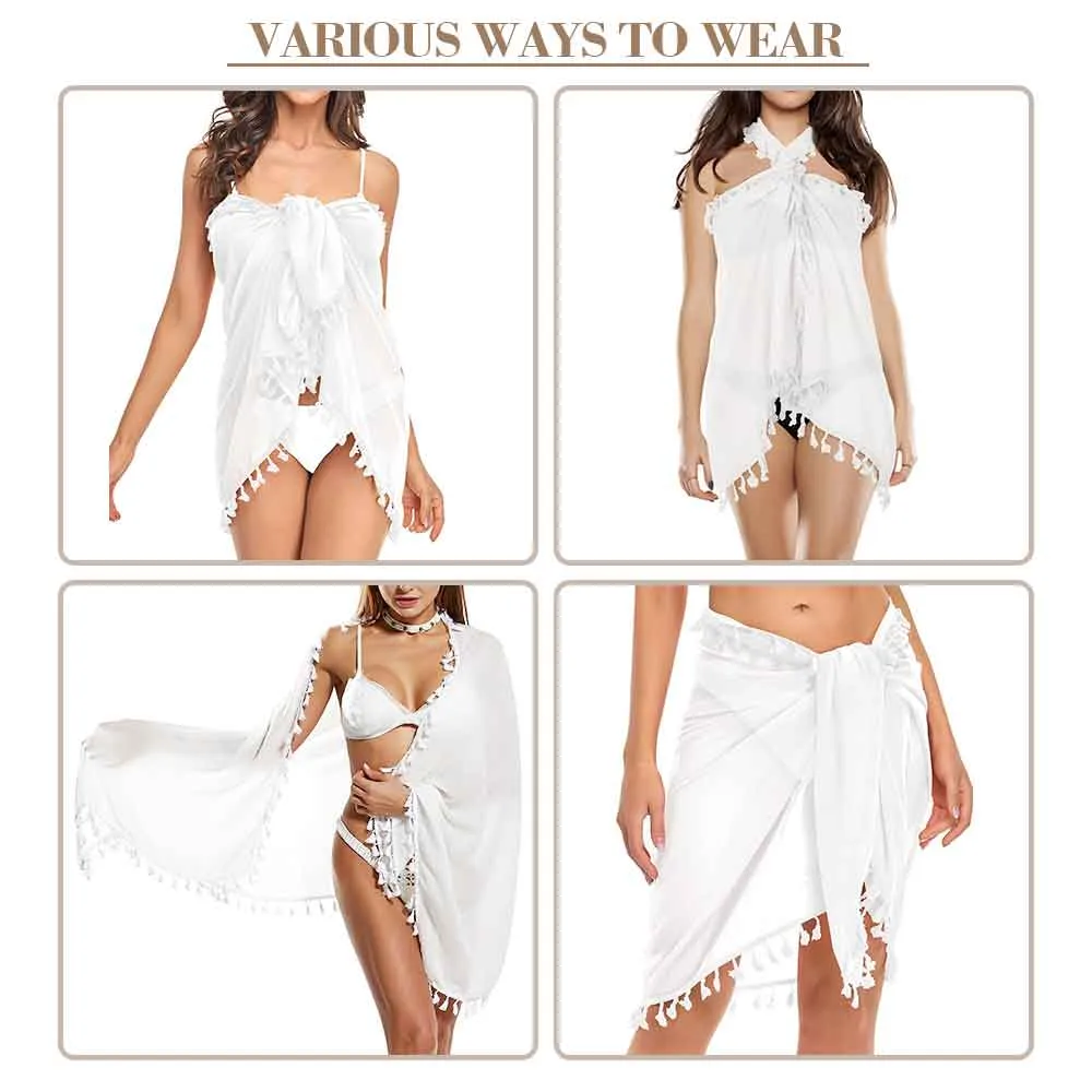 Custom Face Colorful Beach Wraps Chiffon Sarong Bikini Swimsuit Cover Ups Skirt Tassels