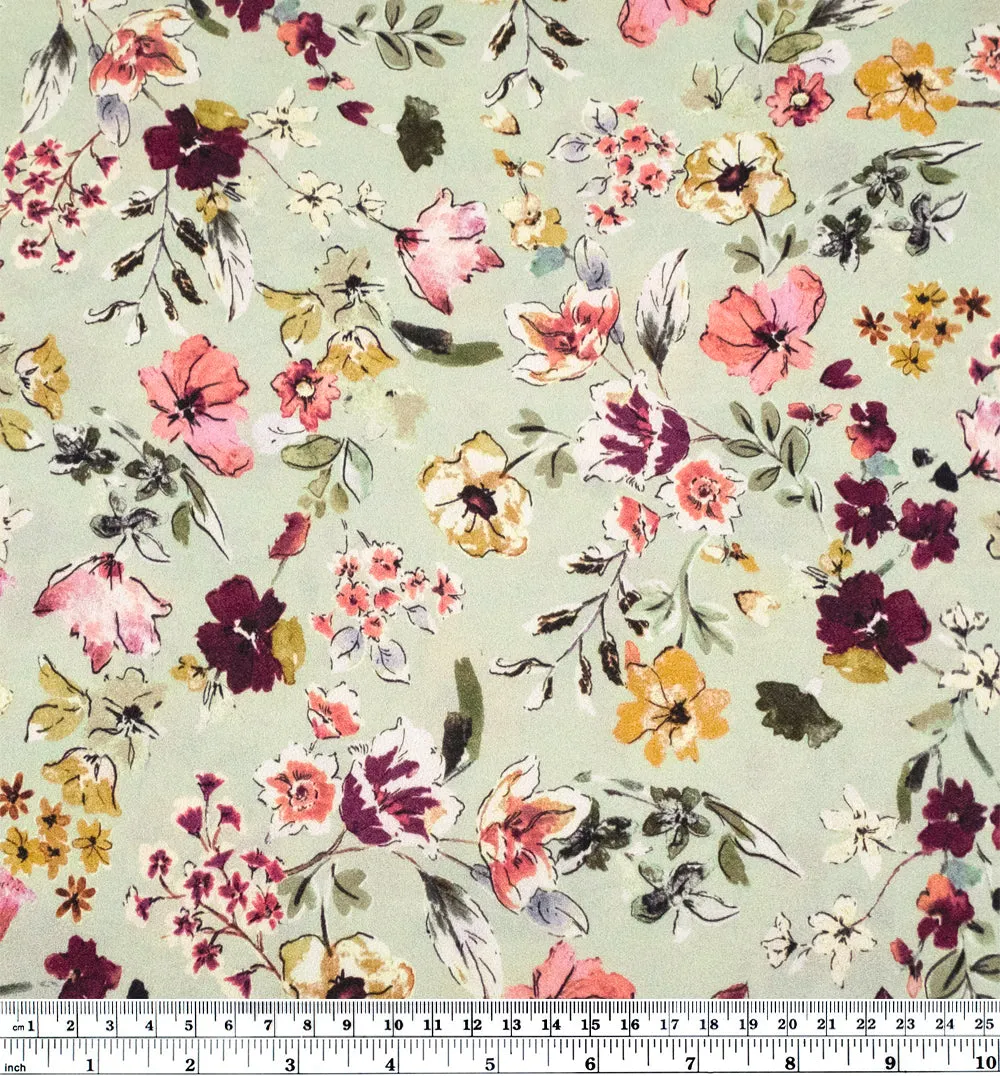 Deadstock Blossom Ballet Midweight Viscose Crepe - Pistachio/Rose