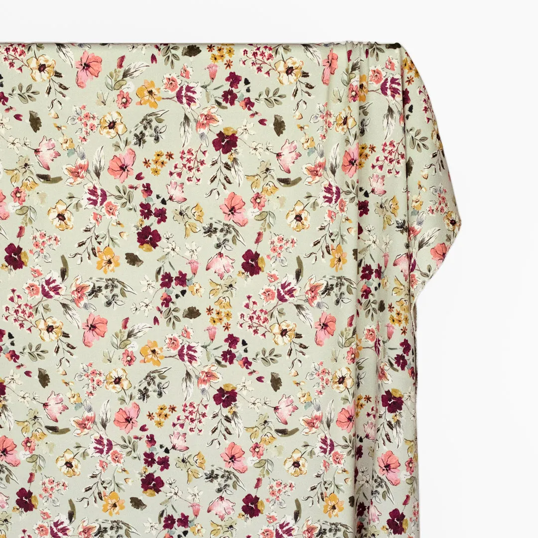 Deadstock Blossom Ballet Midweight Viscose Crepe - Pistachio/Rose