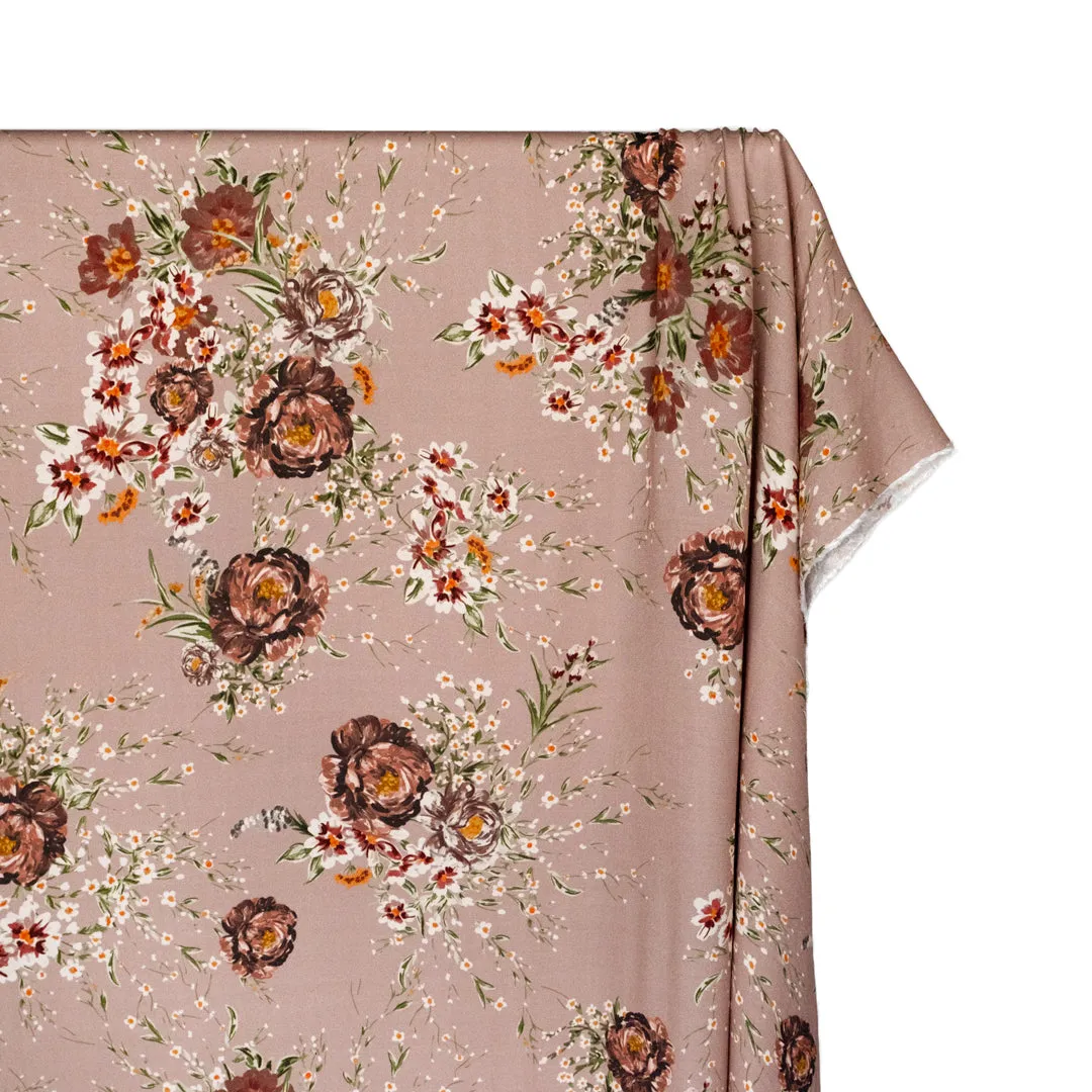 Deadstock Midnight Bouquet Midweight Viscose Crepe - Mauve/Grass/Baked Clay