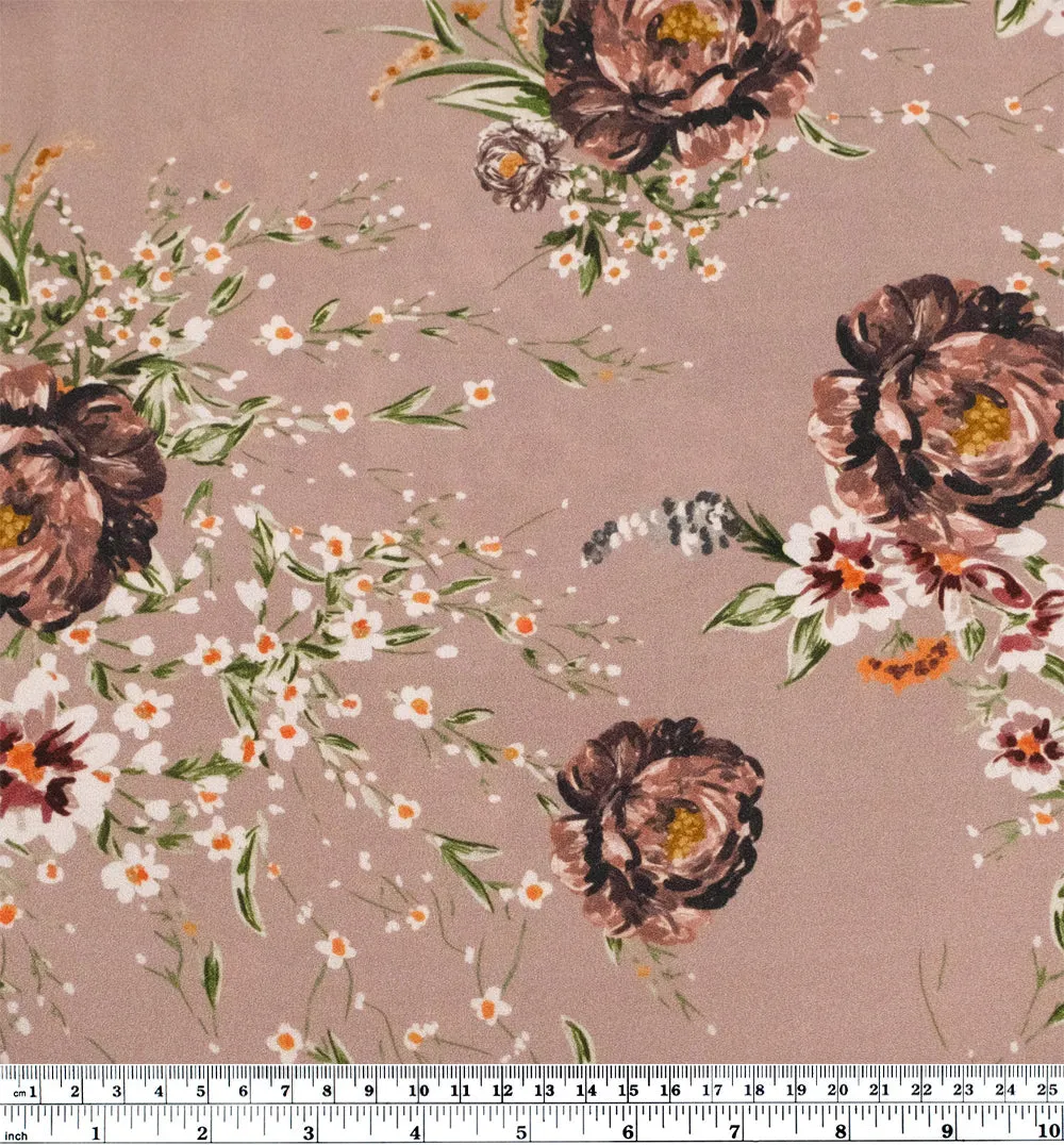 Deadstock Midnight Bouquet Midweight Viscose Crepe - Mauve/Grass/Baked Clay