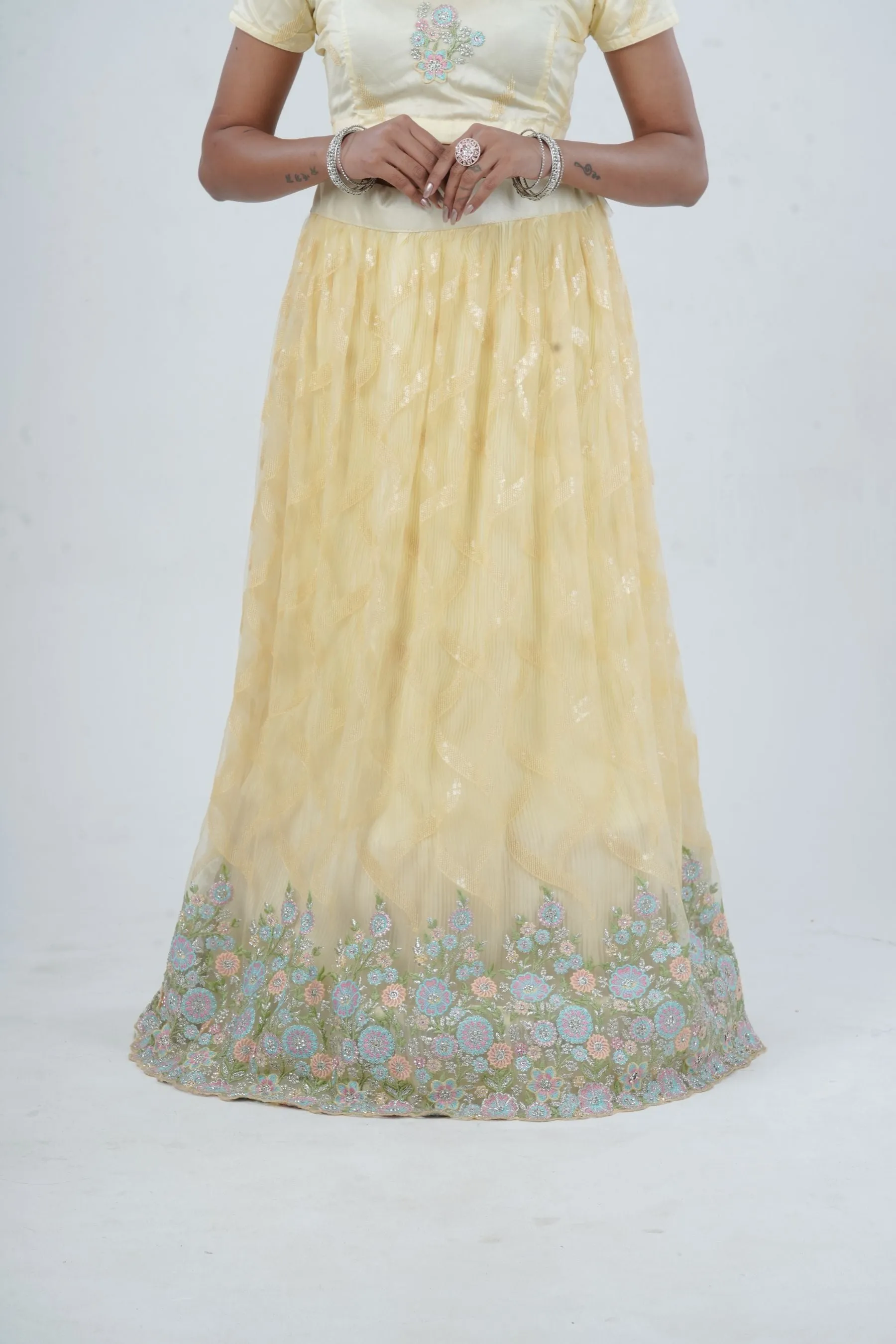 Designer Soft Net Lehenga & Crop Top With Stone and Sequins Work