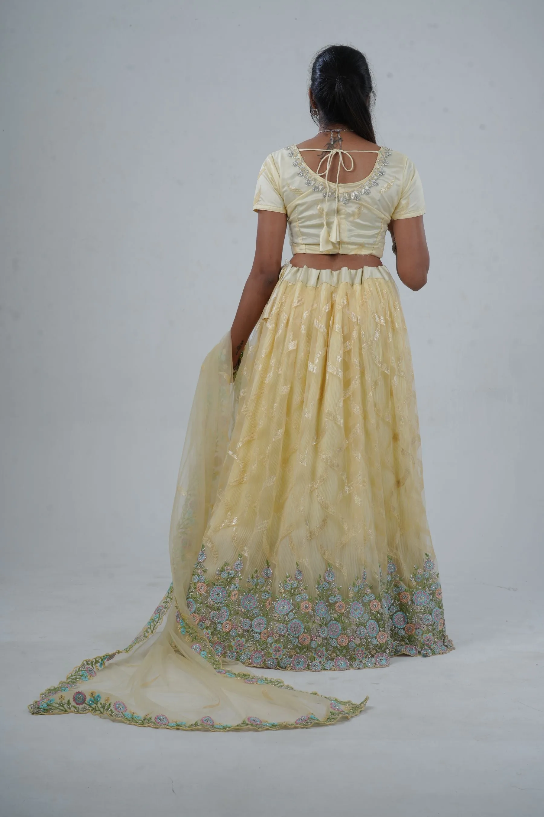 Designer Soft Net Lehenga & Crop Top With Stone and Sequins Work