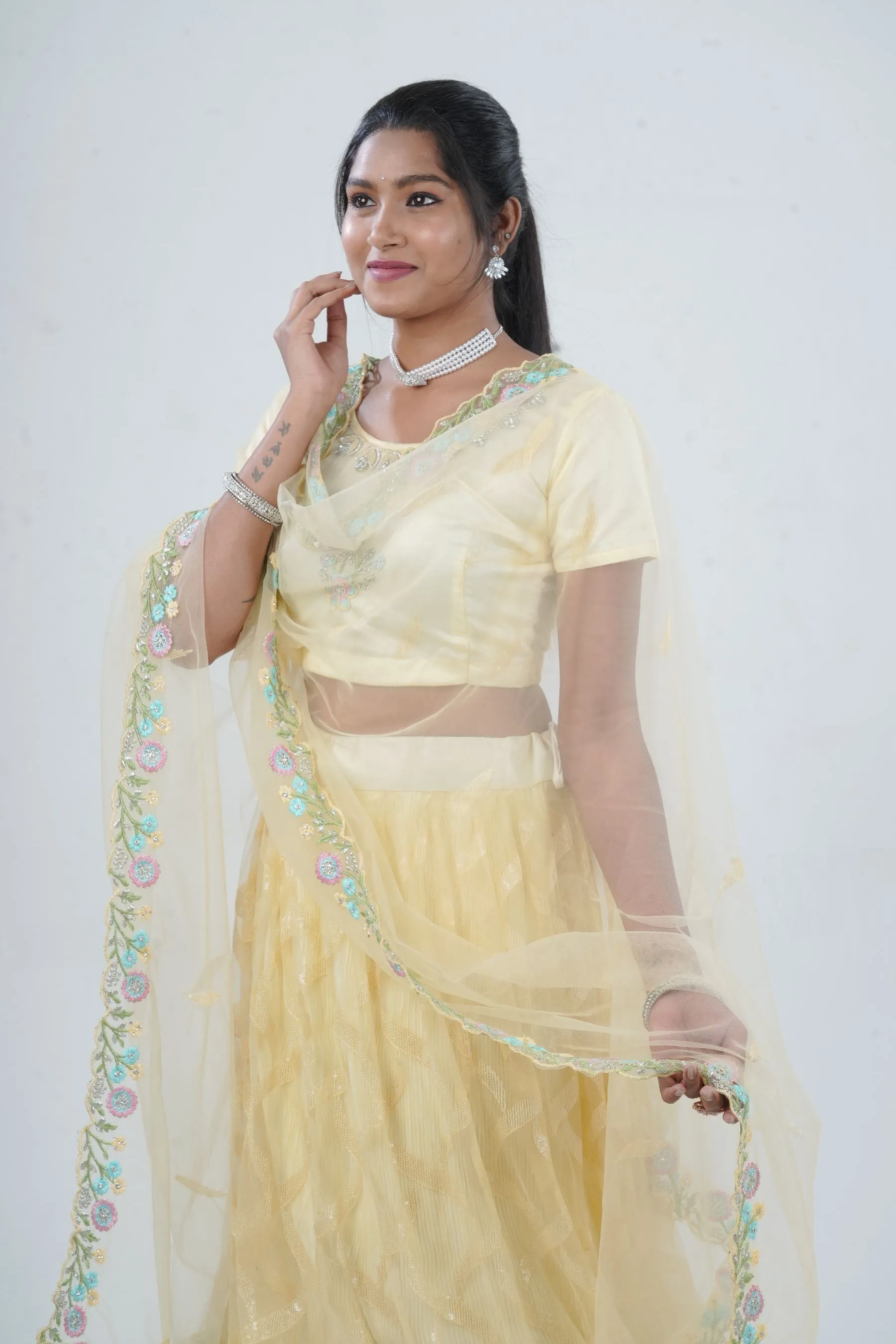 Designer Soft Net Lehenga & Crop Top With Stone and Sequins Work