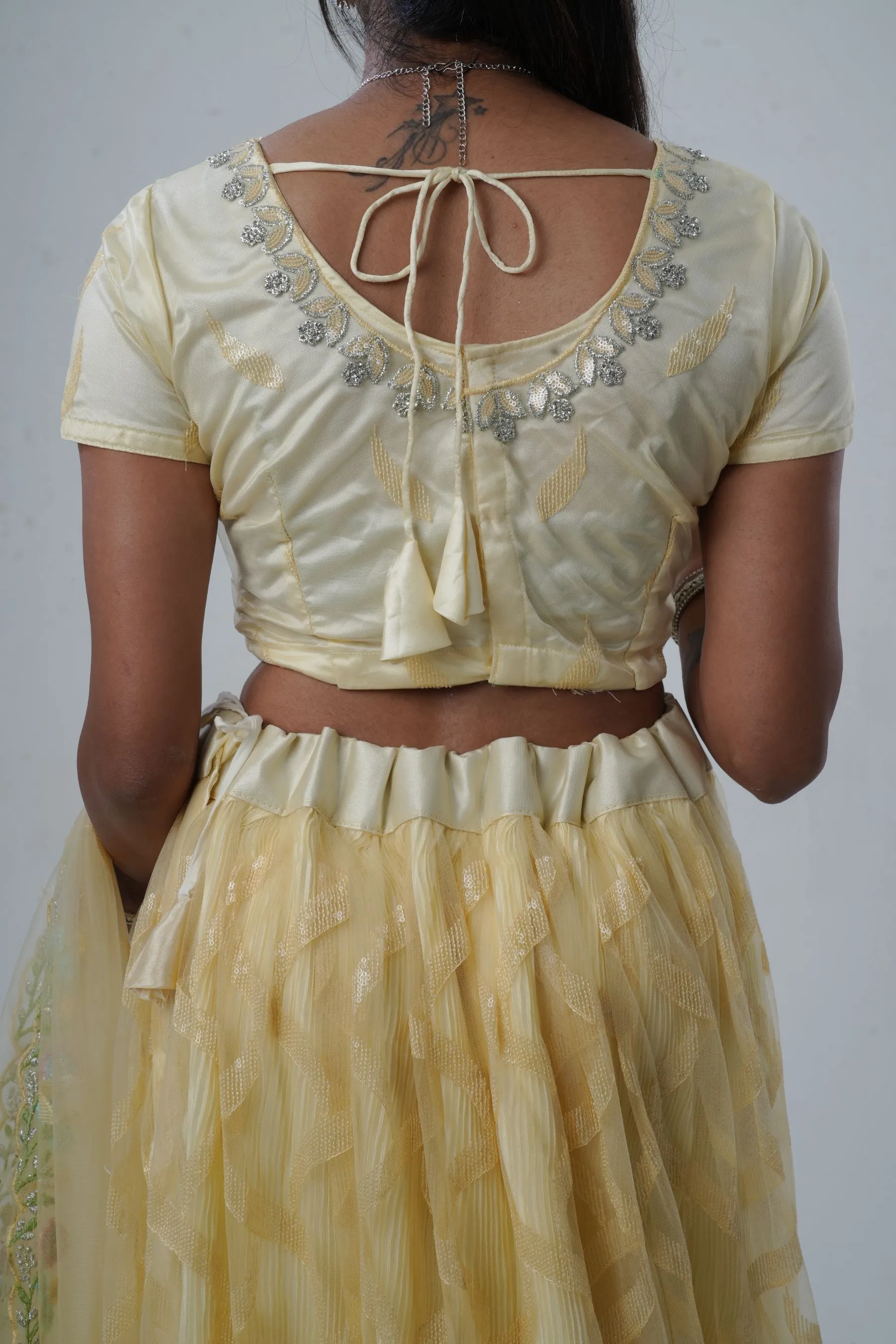 Designer Soft Net Lehenga & Crop Top With Stone and Sequins Work