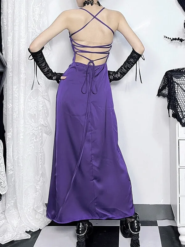 Elegant slit suspender dress