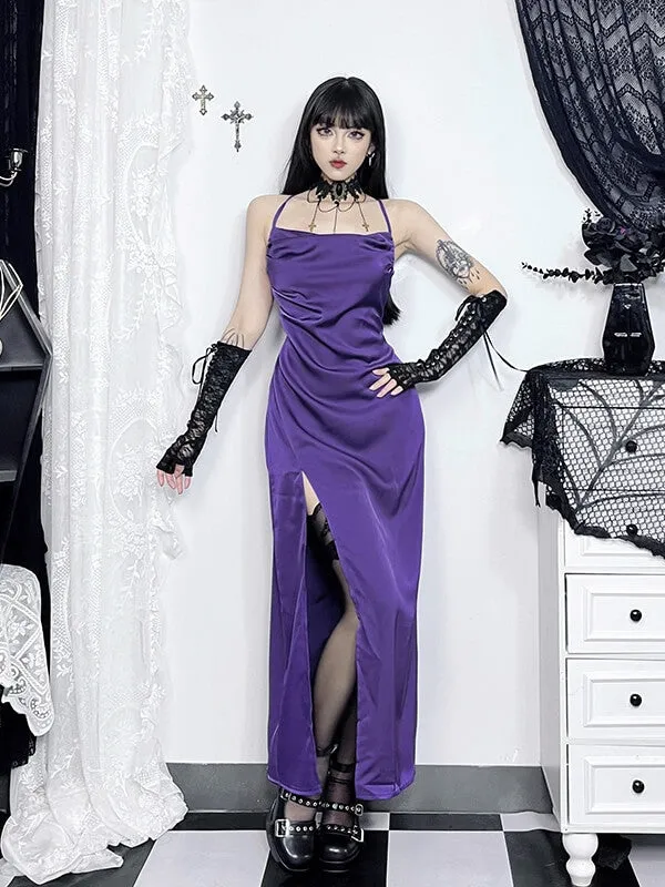 Elegant slit suspender dress