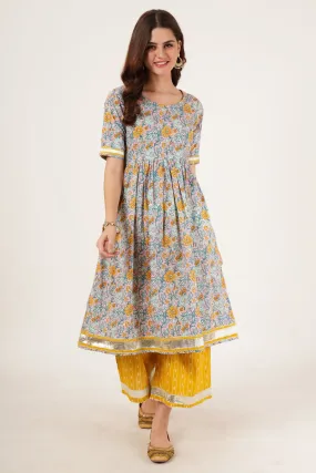 Festive Style Cotton A-Line Kurta with Palazzo Set for Women