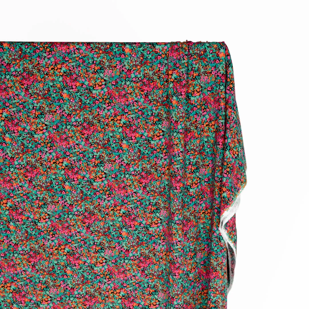 Floral Meltdown Rayon Challis - Turquoise/Raspberry/Tangerine