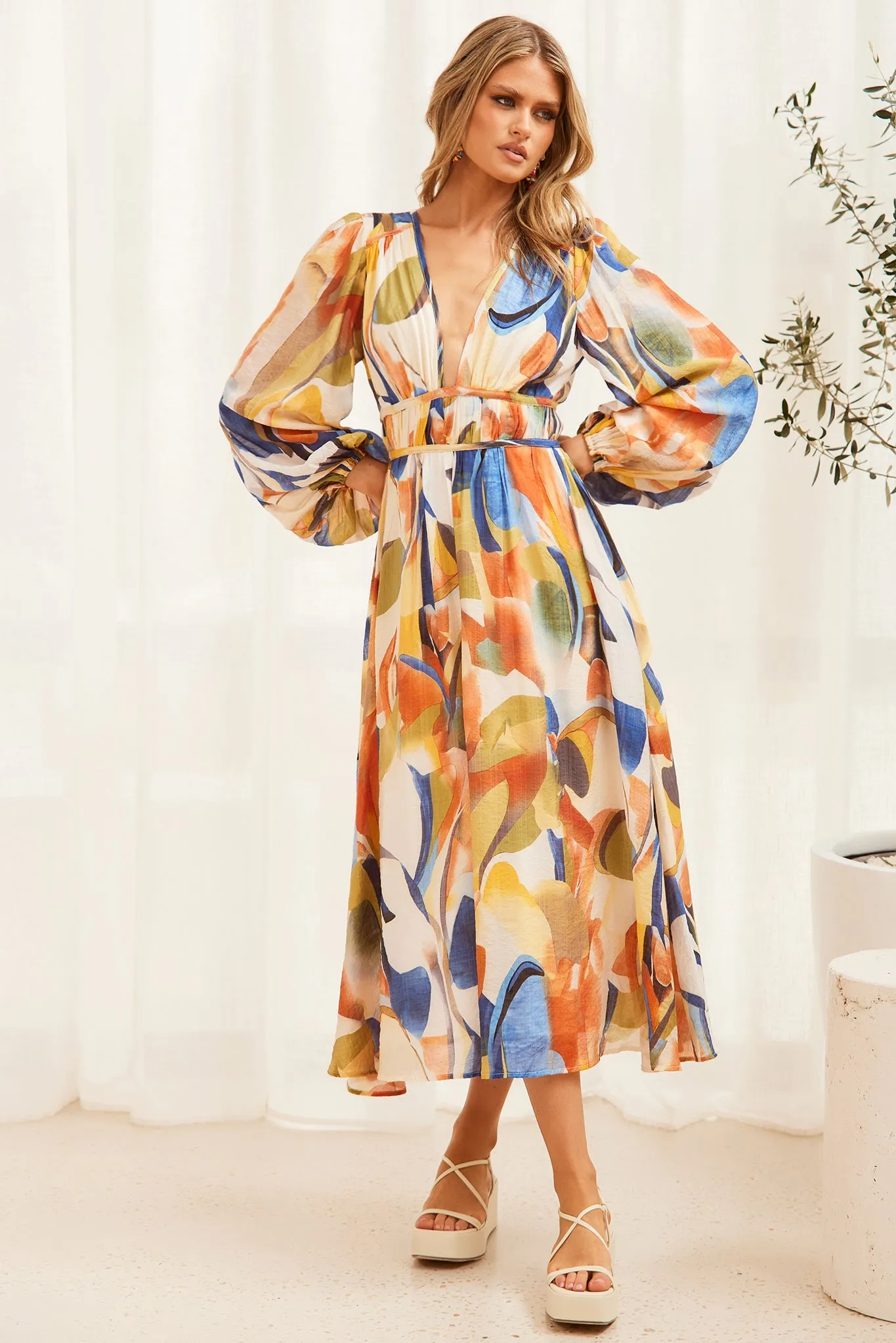 Flow State Midi Dress - Green Multi