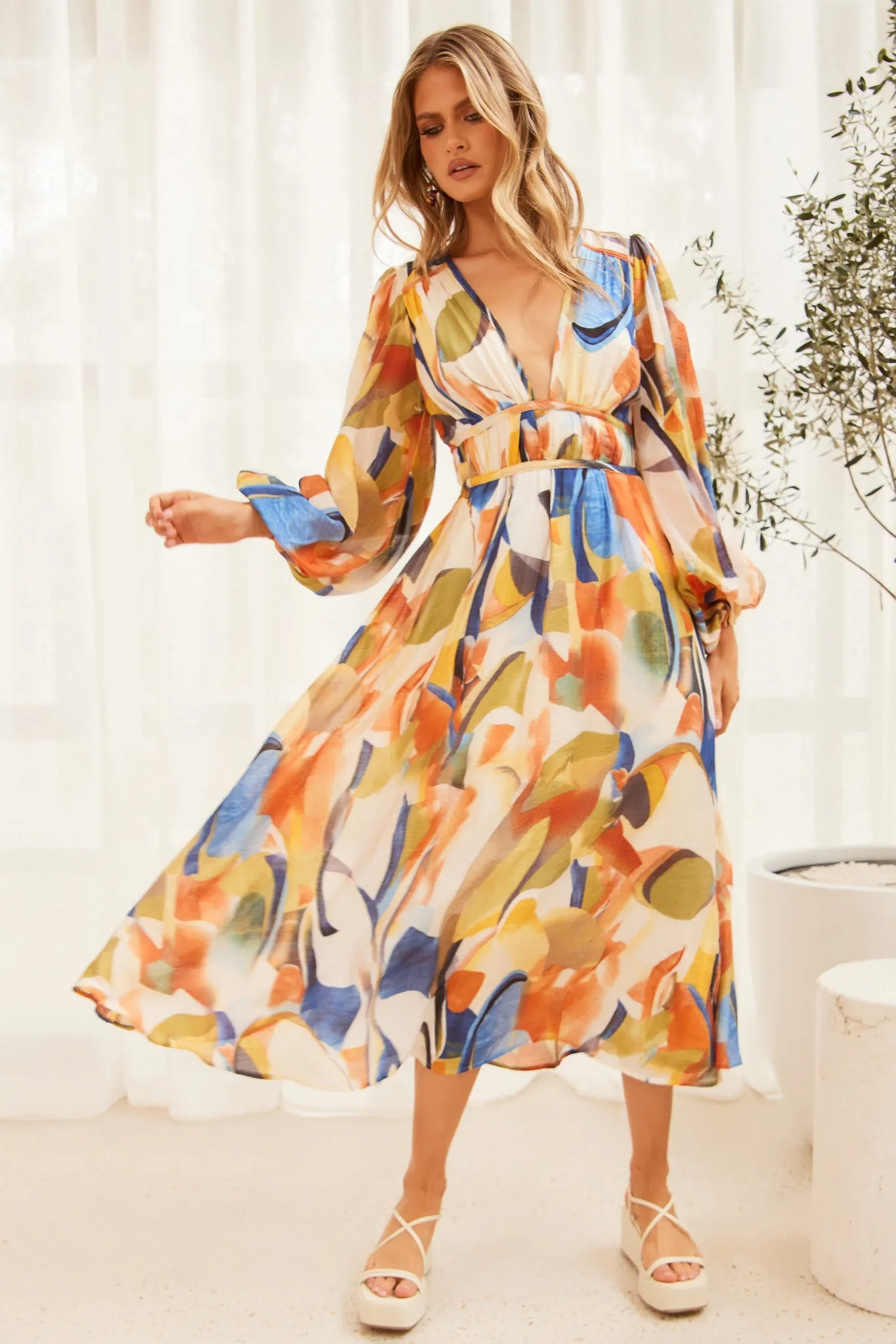 Flow State Midi Dress - Green Multi