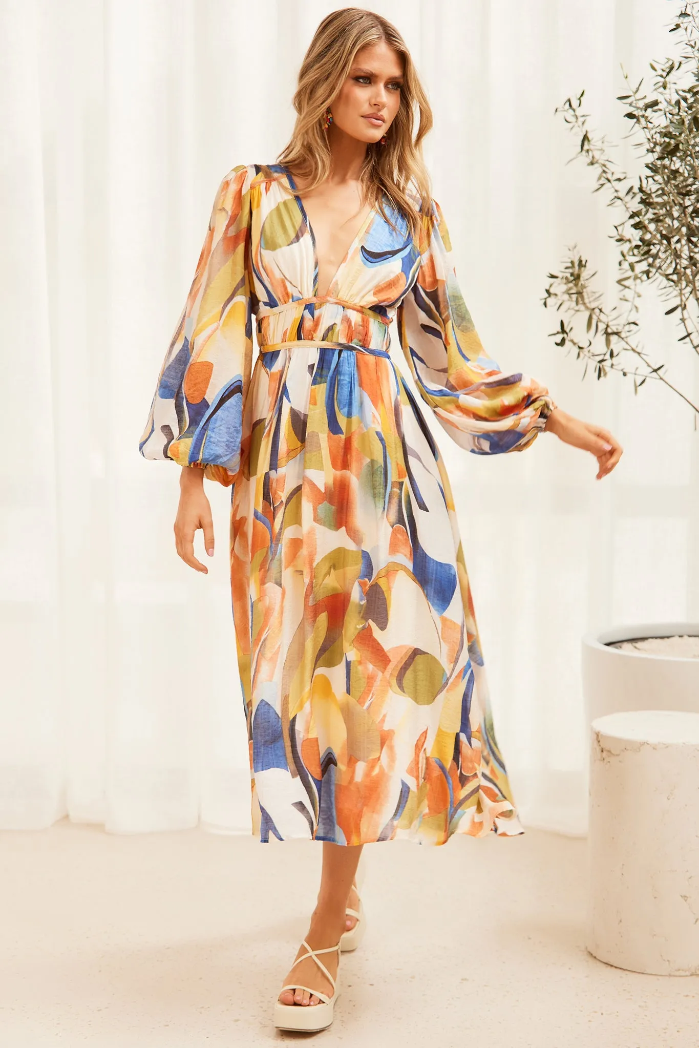 Flow State Midi Dress - Green Multi