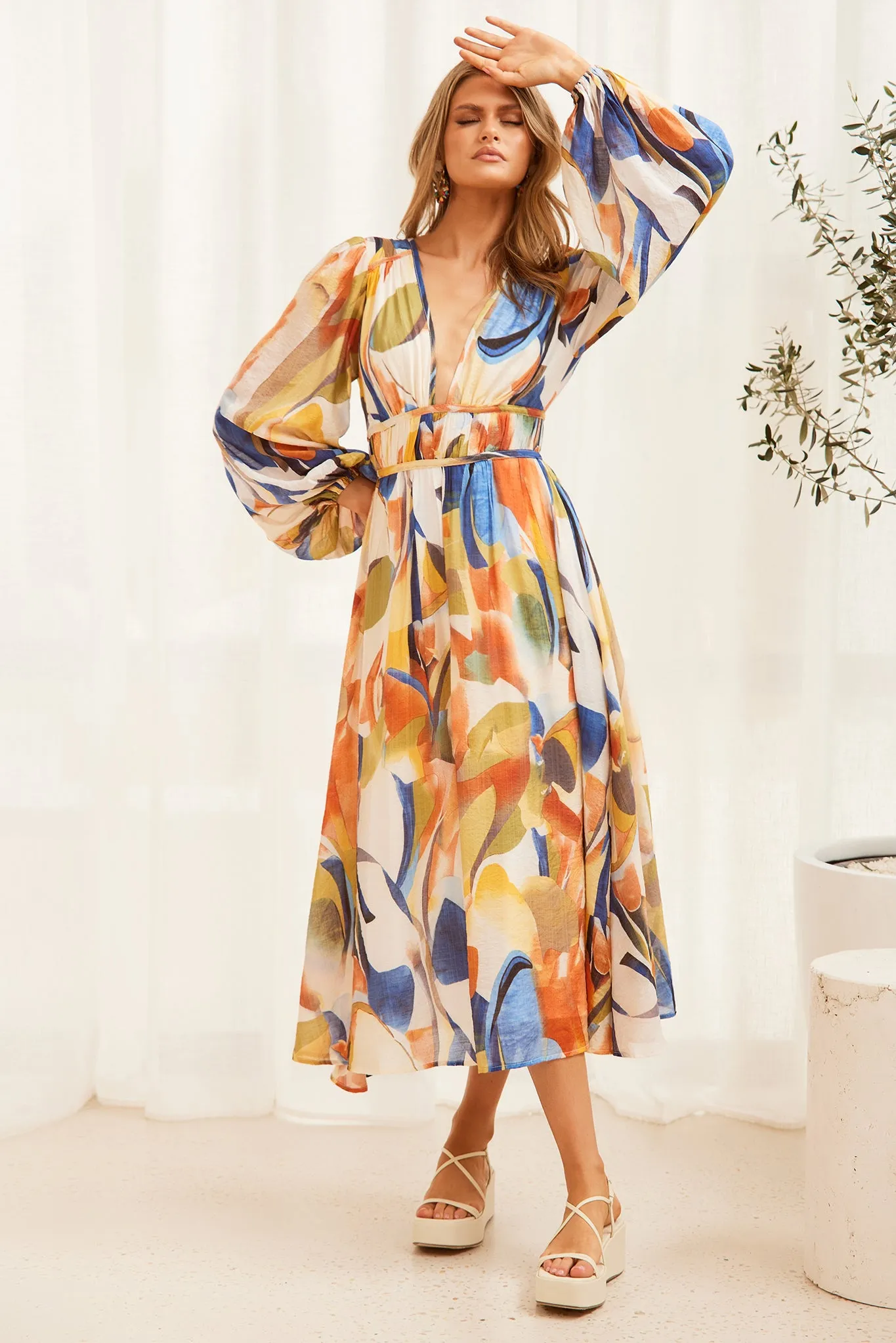 Flow State Midi Dress - Green Multi
