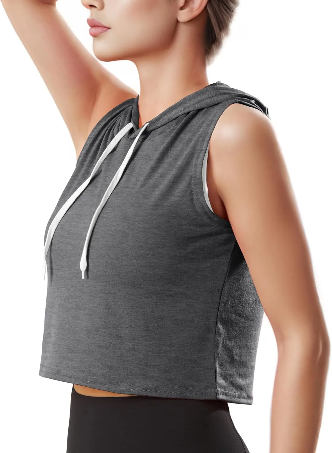 GIVON Womens Actvicewear Sleeveless Hoodie Crop Tank Tops Workout Sweatshirt
