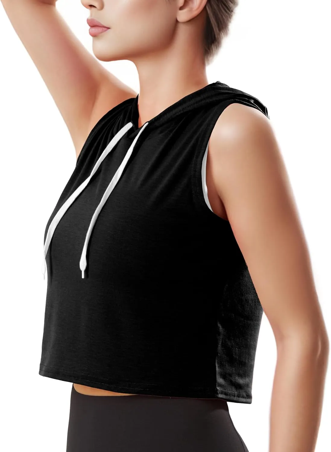 GIVON Womens Actvicewear Sleeveless Hoodie Crop Tank Tops Workout Sweatshirt