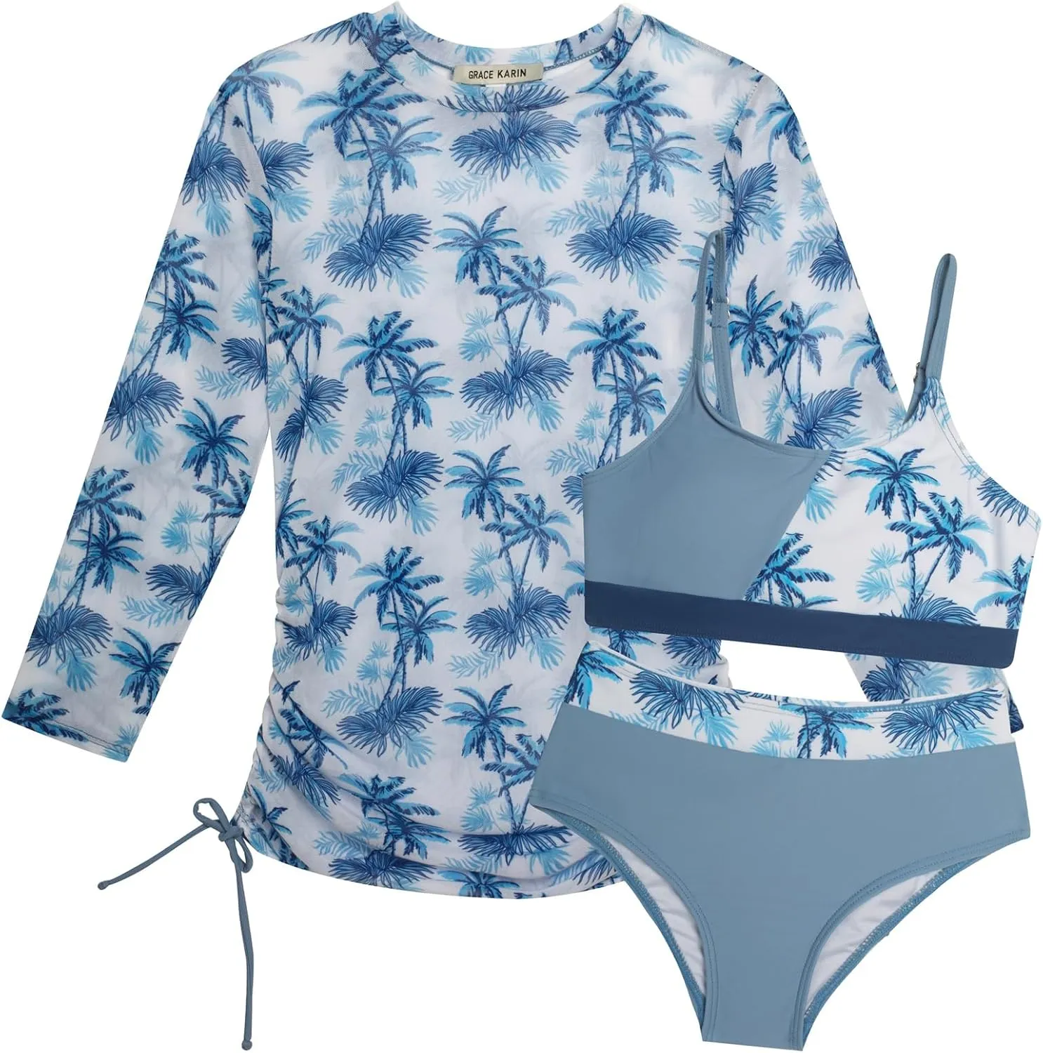 GRACE KARIN Girls Swimsuit 3 Piece Bathing Suit Bikini Set with Drawstring Cover Up Beach Swimwear Size 5-12