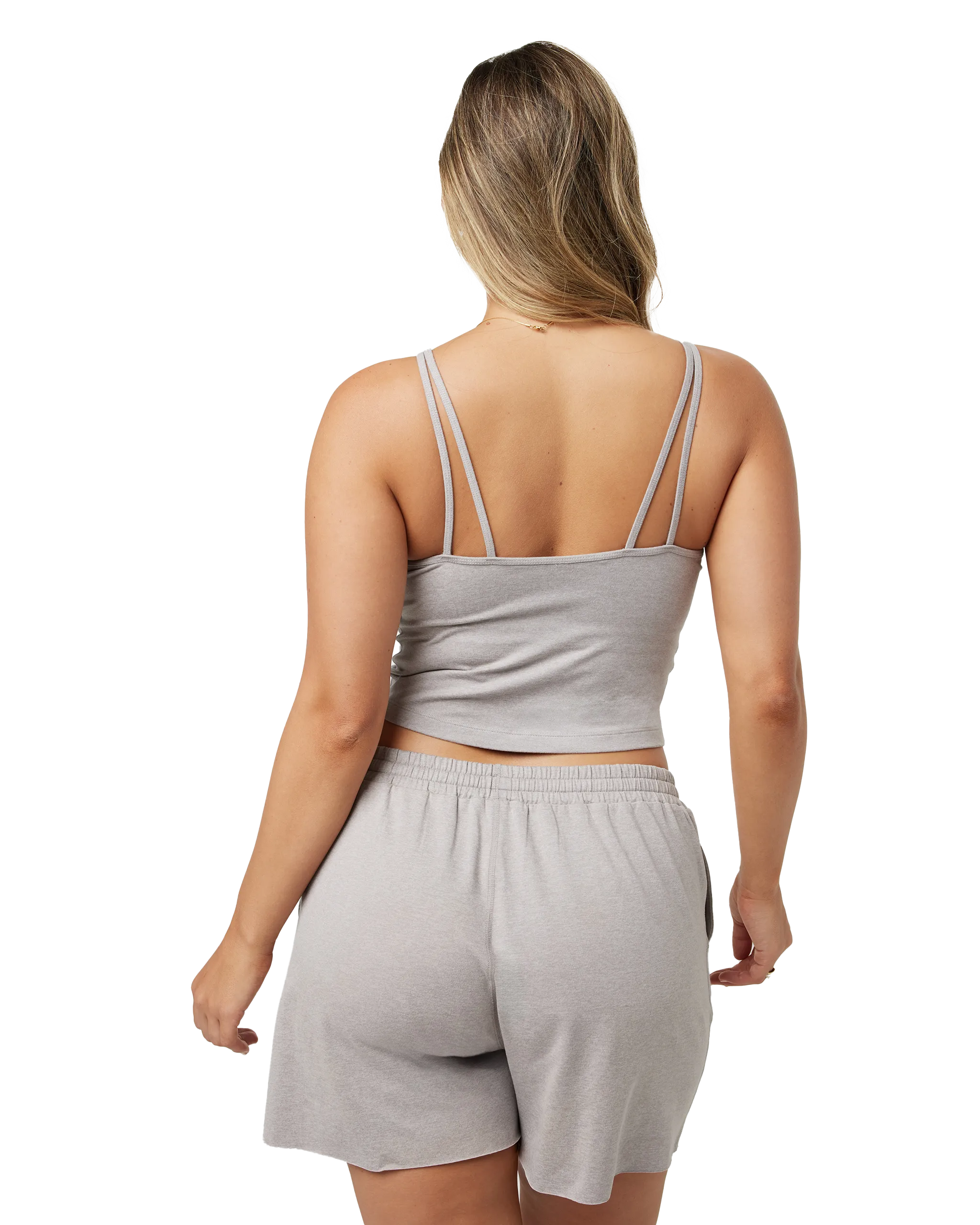 Halo Performance Crop Top in Soft Pewter Heather